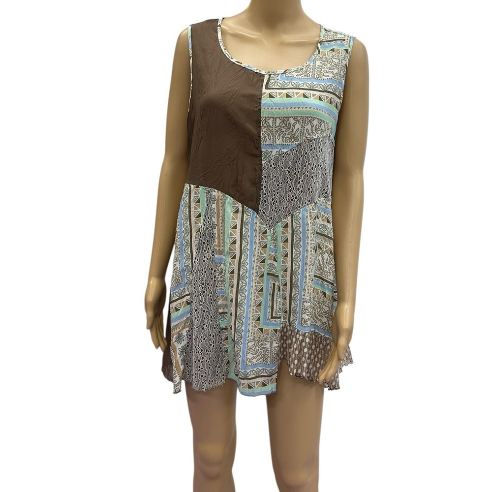 Threadz Australia Sleeveless Patchwork Asymmetrical Lightweight Top Womens Small